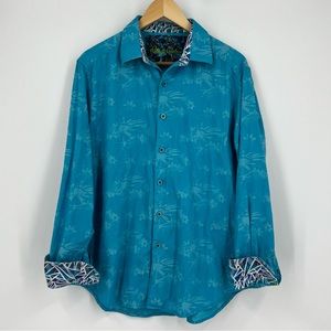Robert Graham Button Up Hawaiian Tropical Contrast Cuff Size L